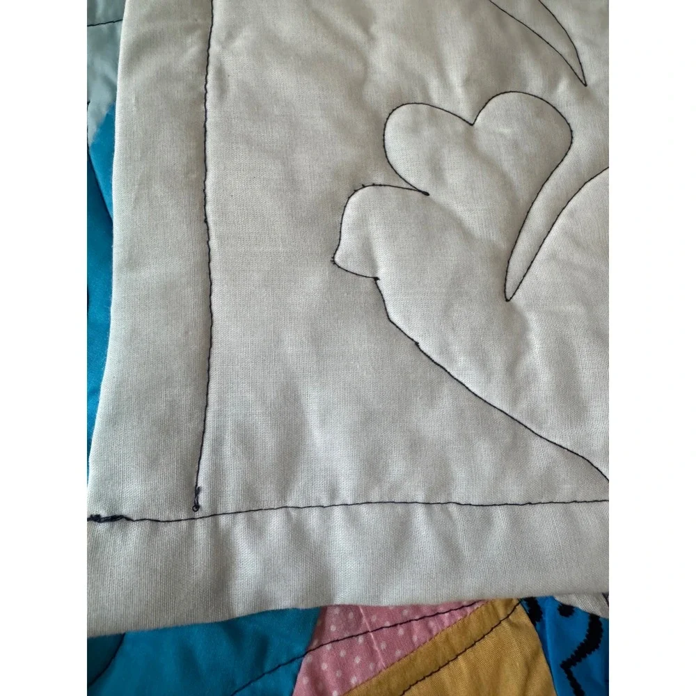 Handmade Patchwork X-Block Quilt Multicolor Heart Stitched